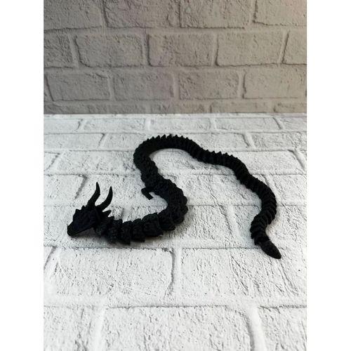 Hareketli Siyah Ejderha Figür Uzun Gövdeli Fantastik Masa Ve Raf Dekoru