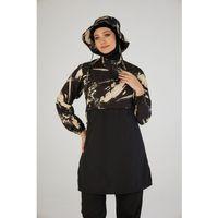 Estiva 26973 Siyah  Brushstroke Tam Kapalı Croplu Şapkalı Pantolonlu Tesettür Mayo