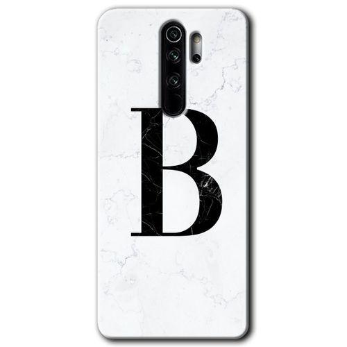 Redmi Note 8 Pro Kılıf HD Desen Baskılı Arka Kapak - Beyaz Mermer Desenli B Harfi + Kırılmaz Cam