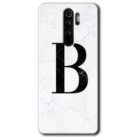 Redmi Note 8 Pro Kılıf HD Desen Baskılı Arka Kapak - Beyaz Mermer Desenli B Harfi + Kırılmaz Cam