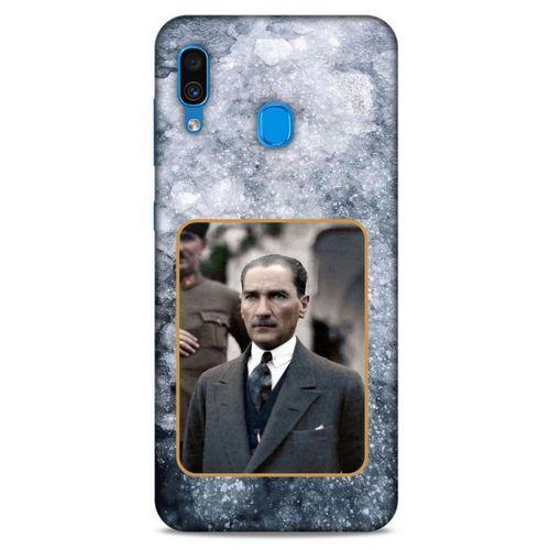 Samsung Galaxy A30 Kılıf Atatürk (32) Soft Silikon Kılıf Gri Buzul