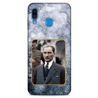 Samsung Galaxy A30 Kılıf Atatürk (32) Soft Silikon Kılıf Gri Buzul