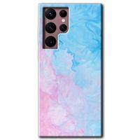 MRCİLETİSİM Samsung Galaxy S22 Ultra Kılıf HD Desen Baskılı Arka Kapak + Temperli Cam - Blue Art