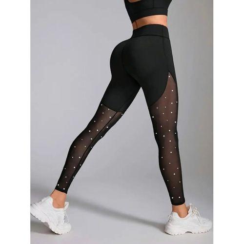 Kadın Yüksek Bel Asimetrik Kesim Detaylı Taşlı Tüllü Spor Dalgıç Tayt