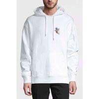 Sulu Boya Papağan Göğüs Baskılı Beyaz Erkek Kapşonlu Sweatshirt