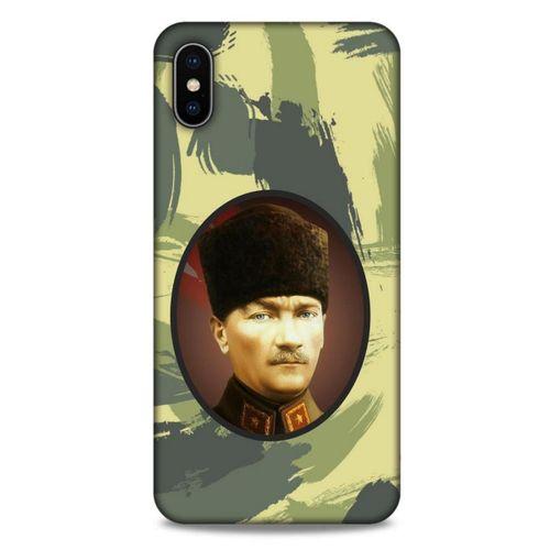 Apple iPhone XS Max Kılıf Atatürk (17) Tasarım Kılıf Kamuflaj Koyu Yeşil