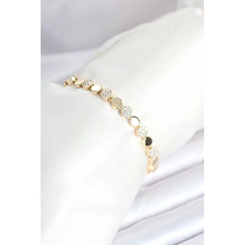 Pirinç Gold Renk Nokta Model Zirkon Taşlı Kadın Bileklik