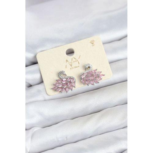 Pembe Zirkon Taşlı Gümüş Swan Kuğu Model Kadın Küpe