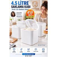 4 lü 4.5 Lt Geniş Hava Sızdırmaz Şeffaf Kapaklı Beyaz Mutfak Kiler Erzak Un Bakliyat Deterjan Saklama Kabı Düzenleyici Kutu 723709