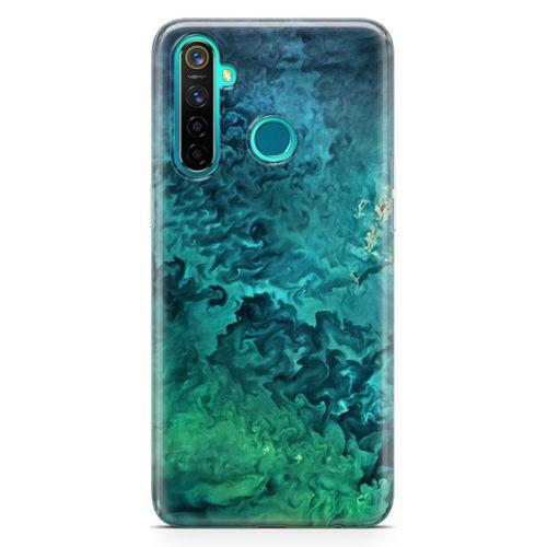 Oppo Realme 5 Pro Kılıf Mavi Yeşil Plazma Arka Kapak Koruma Desenli Full Koruyucu