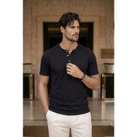 Edgar Regular Fit 3 Düğmeli Pat Flamlı Suprem Kumaş Pis Yaka Erkek T-Shirt - Siyah