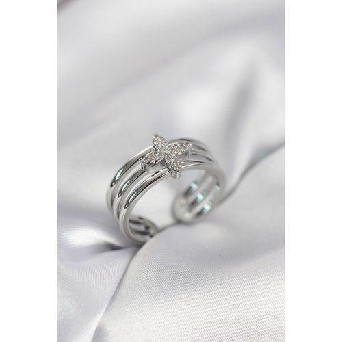 Gümüş Renk Zirkon Taşlı Yonca Model Kadın Yüzük