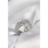 Gümüş Renk Zirkon Taşlı Yonca Model Kadın Yüzük