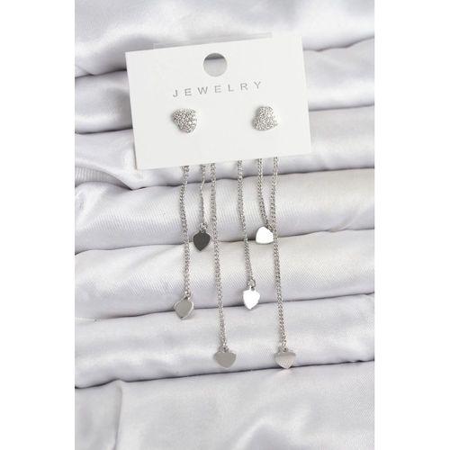 Kalp Model Gümüş Renk Pirinç Sallantılı Kadın Küpe