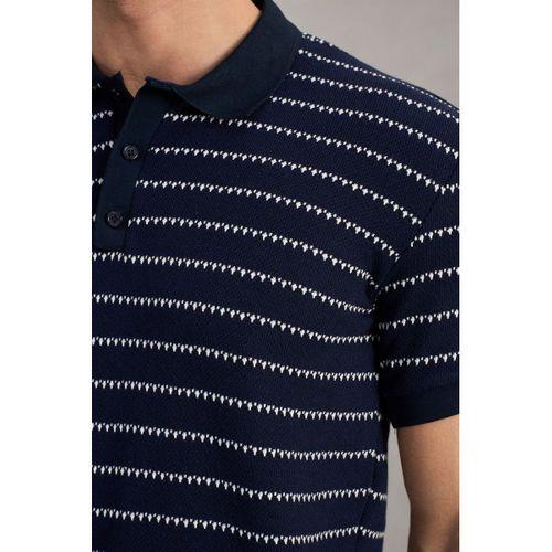 Nordic Desenli Örme Kumaş Viskon Erkek T-Shirt - Lacivert