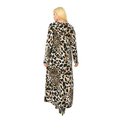 Melsay Butik Yumoş Kumaş Kaplan Desen Uzun Kollu Kadın Tesettür Elbise
