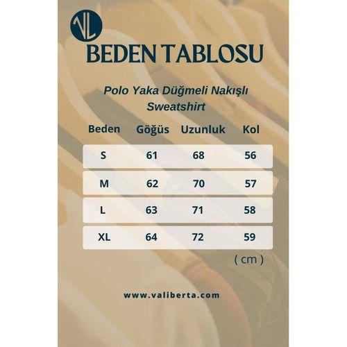 Polo Yaka Düğmeli Nakışlı Sweatshirt - Füme