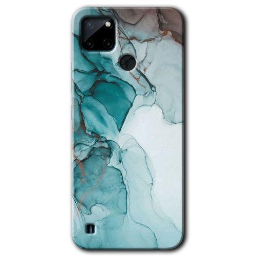 Realme C21 Kılıf Baskılı Kapak - Buzul Mermer + 5D Tam Kaplayan Cam