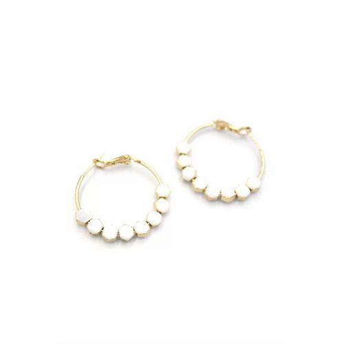 Mineli Halka Küpe - Beyaz