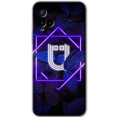 MRCİLETİSİM Vivo Y21s Kılıf HD Desen Baskılı Arka Kapak+Temperli Cam - Dark Neon Yaprak Ü Harfi
