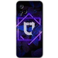 MRCİLETİSİM Vivo Y21s Kılıf HD Desen Baskılı Arka Kapak+Temperli Cam - Dark Neon Yaprak Ü Harfi