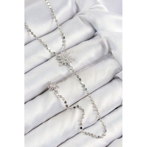 Pirinç Zirkon Taşlı Ezme Zincirli Kutup Yıldızı Model Gümüş Renk Y Kolye