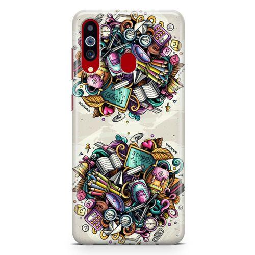 Samsung Galaxy A20s Kılıf Kırtasiye Malzemeleri Doodle Arka Kapak Koruma Desenli Full Koruyucu
