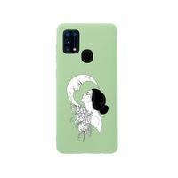 Samsung M21 Moon & Woman Desenli Premium Silikonlu Yeşil Telefon Kılıfı