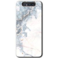 MRCİLETİSİM Samsung Galaxy A80 Kılıf HD Desen Baskılı Arka Kapak + Temperli Cam - White Marble