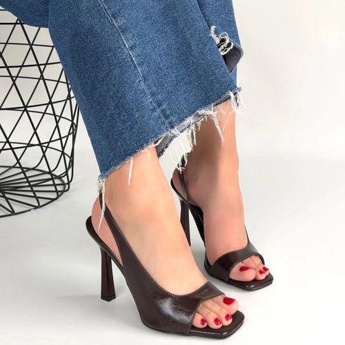 Janta Kahverengi Cilt Topuklu Ayakkabı