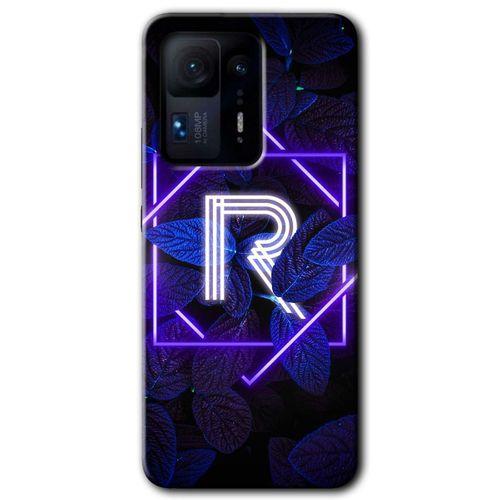 Mi Mix 4 Kılıf HD Desen Baskılı Arka Kapak - Dark Neon Yaprak R Harfi