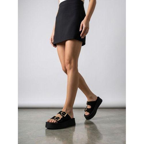 Yazlık Kadın Siyah Platform Taban Tokalı Terlik