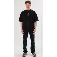 Unisex Bisiklet Yaka Baskılı Oversize T-Shirt - Siyah