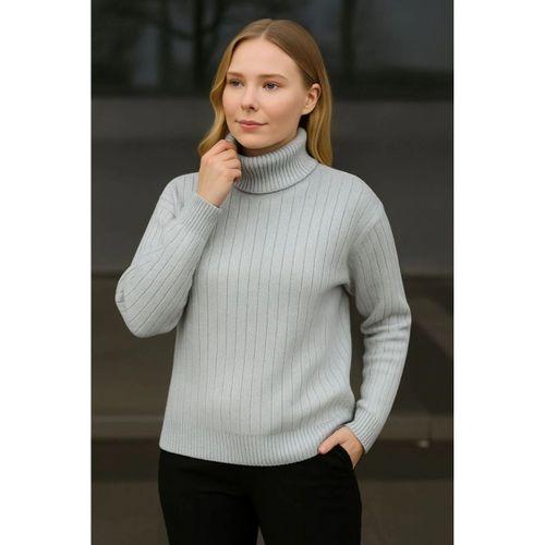 Balıkcı Yaka Bağazlı Triko Kazak Pamuklu Kalın Fitilli Dokuma - Gri