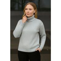 Balıkcı Yaka Bağazlı Triko Kazak Pamuklu Kalın Fitilli Dokuma - Gri