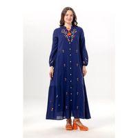 Uzun Kol Ala Nakışlı Püskül Bağcıklı Hakim Yaka Yazlık Şile Bezi Uzun Elbise Mor Mor