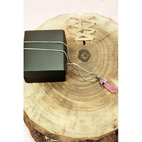 Pembe Kuvars Doğal Taşı Zincirli El Yapımı Tasarımlı Kolye Uç: 3,5 cm Zincir: 20 cm Kutulu