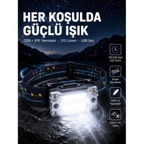 Usb Şarjlı Mini Led Kafa Feneri 50m Odak 150m Geniş Aydınlatma Yeni Nesil