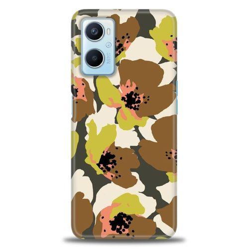 Oppo A96 4G Kılıf HD Baskılı Kılıf - Yeşil Kahve Çiçekler + Tam Ekran Koruyucu