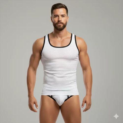 Beyaz Delikli Kumaş Tank Top Slip Takımı