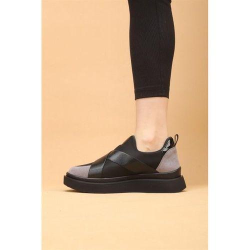 Nesica Siyah-Gri Renkli Süet Deri Lastikli Paraşüt Kumaş Yürüyüş Ayakkabı