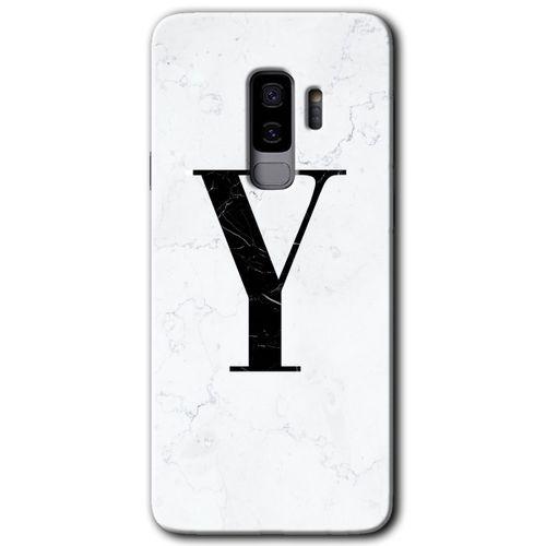 Galaxy S9 Plus Kılıf HD Desen Baskılı Arka Kapak - Beyaz Mermer Desenli Y Harfi + Kırılmaz Cam
