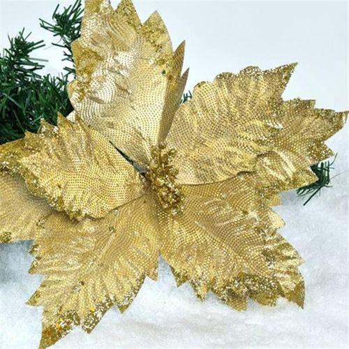 Yılbaşı Ponsetya Yapay Çiçek Simli Gold - 35 cm, 1 Adet