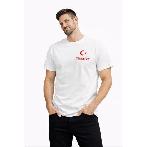Erkek TÜRKİYE Ay Yıldız Baskılı Taraftar Forma T-Shirt - Beyaz