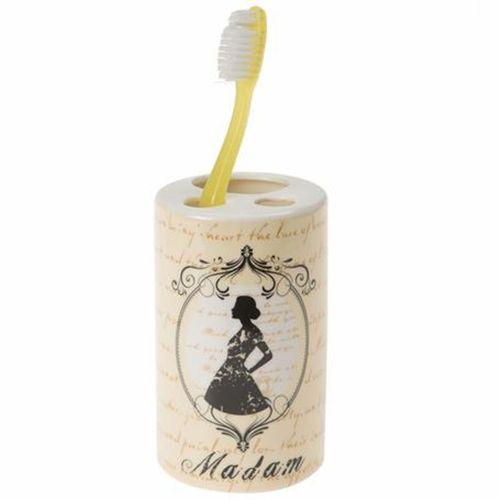 2 Adet Seramik Diş Fırçalık Madam Desenli 7X7X11Cm Banyo Seti