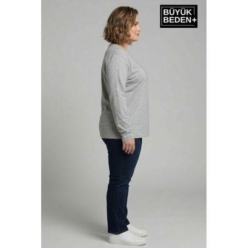 Kadın Büyük Beden 2 li Set Uzun Kollu 2 İplik Bisiklet Yaka Tişört SPR26BEA942+2