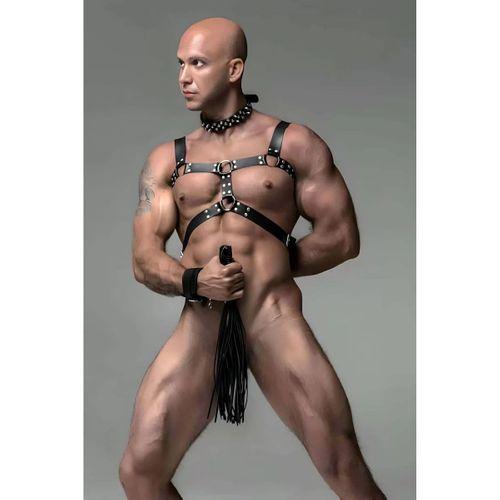 Erkek Fantazi Giyim, Deri Erkek Harness Takım, Çivili Choker, Kırbaç - Brfm102