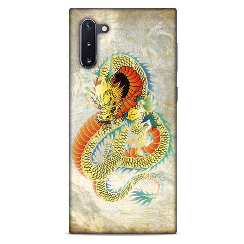 Samsung Galaxy Note 10 Kılıf Dragons (21) Koruyucu Kapak Ejderha Dövme Sarı
