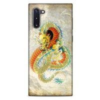 Samsung Galaxy Note 10 Kılıf Dragons (21) Koruyucu Kapak Ejderha Dövme Sarı
