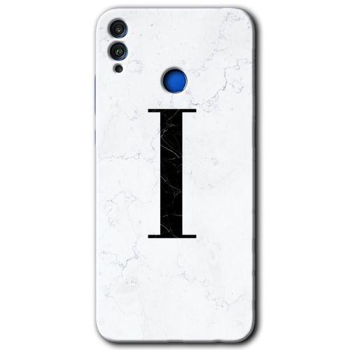 MRCİLETİSİM Honor 8c Kılıf HD Desen Baskılı Arka Kapak + Temperli Cam - Beyaz Mermer Desenli I Harfi